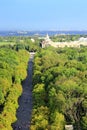 View of the city park from a bird`s eye view. Top view. People relaxing in city park Royalty Free Stock Photo