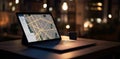 View City Plan On Laptop Display At Night With Coffee Cup Royalty Free Stock Photo