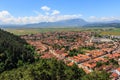 View of the city of Rasnov from a high point in the mountains of Transylvania. Romania Royalty Free Stock Photo