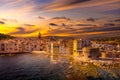 View of the city of Saint-Tropez in the sunset light, Provence. Cote d'Azur, a popular travel destination in Europe Royalty Free Stock Photo