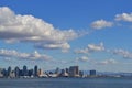 The view of the city from Sandiego Bay with cumulus cloud in the blue sky