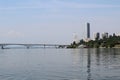 view of the city of Saratov and the bridge over the Volga river Royalty Free Stock Photo