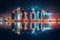 View of the city skyline at night. Beautiful illustration picture. Generative AI Royalty Free Stock Photo