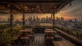 A view of a city skyline from a rooftop restaurant created with Generative AI Royalty Free Stock Photo