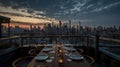 A view of a city skyline from a rooftop restaurant created with Generative AI Royalty Free Stock Photo