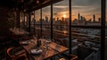 A view of a city skyline from a rooftop restaurant created with Generative AI Royalty Free Stock Photo