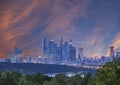 View of the city and skyscrapers Moscow city from Sparrow Hills or Vorobyovy Gory observation platform against the backdrop of a