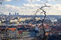 View of the city and city streets, architecture and roofs houses from above. Prague Royalty Free Stock Photo