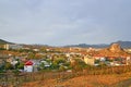 A view of the city of Sudak and the Genoese fortress at sunset