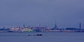 View on the city of Tallin at night from across the sea.