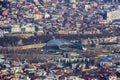 View of the city of Tbilisi, its tiled roofs and colorful houses from the viewpoint of the hill