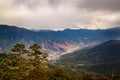 View of the city Thimphu, capital of Bhutan, from mountain cliff