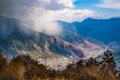 View of the city Thimphu, capital of Bhutan, from mountain cliff