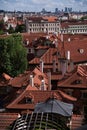 view of the city, top view, visible red roofs of tiles. Sunny weather,