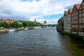 View of the city. Townhouses by the water. Bremen, Germany.