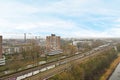 a view of a city with train tracks and buildings Royalty Free Stock Photo