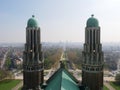 View of a city through twin spires