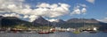 View of the city of Ushuaia from the sea with the mountains in the background
