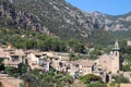 View of the city of Valdemossa and the mountains against the blue sky, Majorca. Spain