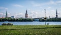 A view of a city with various church spires.