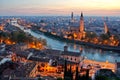 View of Verona from Castel San Pietro during autumnal sunset Royalty Free Stock Photo