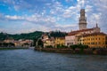 View of the city of Verona from the waterfront. Italy.