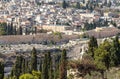 View of the city wall, the old and modern city of Jerusalem from Mount Eleon - Mount of Olives in East Jerusalem in Israel