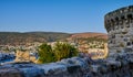 View of the city with white houses, the Aegean Sea and the embankment in Bodrum, Turkey. Royalty Free Stock Photo