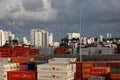 View of the City of White over the yard of shipping containers