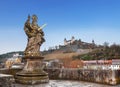 View of the city of Wurzburg, the old Alta Mainbrucke bridge with the sculpture of St. Kilian and the fortress of Marienberg. Bava