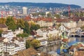 View of the city of Zurich from the tower of the Grossmunster ca Royalty Free Stock Photo