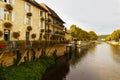 Cityscape of Figeac and river of Le Cele France