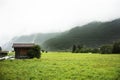 View cityscape and landscape of Pfunds city with grass field and mountain Royalty Free Stock Photo