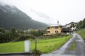 View cityscape and landscape of Pfunds city with Kath Pfarramt church in Tyrol, Austria Royalty Free Stock Photo