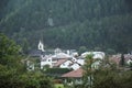 View cityscape and landscape of Pfunds city with Lourdeskapelle church in Tyrol, Austria Royalty Free Stock Photo