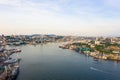 View of the cityscape of Vladivostok. The famous Golden Bridge across the sea