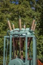 View of a classic electric energy transformer, used with industrial hydroelectric generator turbines Royalty Free Stock Photo