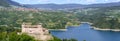 View at Cles Castle and lake of Santa Giustina Royalty Free Stock Photo