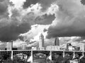 A view of Cleveland & Clouds from Tremont in Black & White - railroad - OHIO - USA Royalty Free Stock Photo