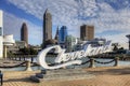 View of Cleveland lettering in front of skyline Royalty Free Stock Photo