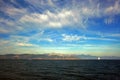 Liguria: view from the cliff boat of the island of Palmaria and the Ligurian coast with sky and clouds Royalty Free Stock Photo