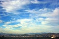 Liguria: view from the cliff boat of the island of Palmaria and the Ligurian coast with sky and clouds Royalty Free Stock Photo