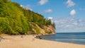 View of the cliff in Gdynia Orlowo with tourists in May.