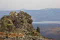 View of the cliff near the mountain lake Zyuratkul. Russia