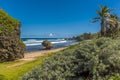 A view from the cliff top looking down to the beach at Bathsheba on the Atlantic coast of Barbados