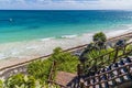 A view from the cliffs down to the beach at the Mayan settlement of Tulum, Mexico Royalty Free Stock Photo