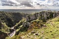 View from cliffs edge of winding road Cheddar Gorge in Somerset Royalty Free Stock Photo