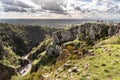 View from cliffs edge of winding road Cheddar Gorge in Somerset