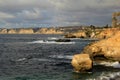 View from the cliffs on La Jolla Beach, with sightseers enjoying the weather, San Diego, California, 2016