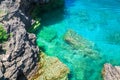 View of cliffs rocks above great Cyprus lake tranquil turquoise water at beautiful gorgeous Bruce Peninsula, On